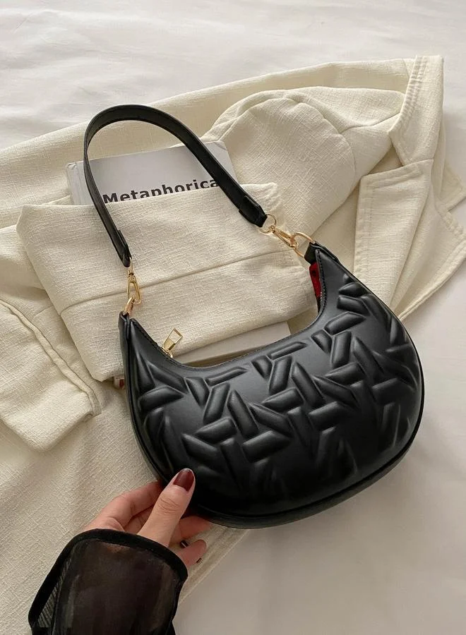 Take Two Black Quilted Crescent Bag