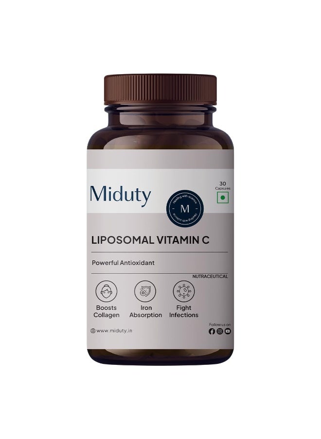 Miduty Liposomal Vitamin C Supplement - Antioxidant Vitamin, Skin Rejuvenation & Immunity Booster Supplement Helps to Boost Collagen for Skin, Hair & Nails - 30 Capsules - Image 1