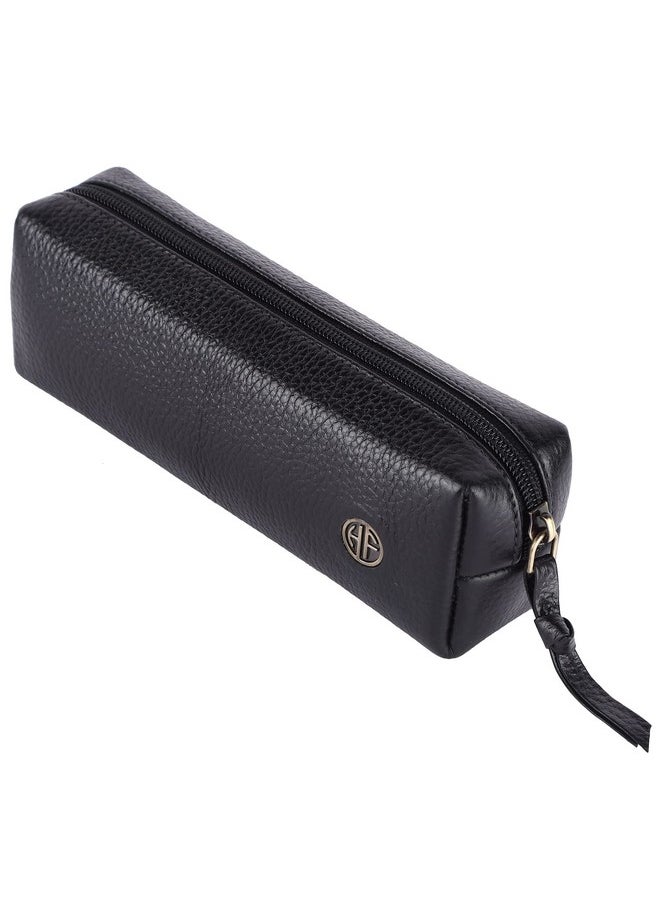 HAMMONDS FLYCATCHER - HAMMONDS FLYCATCHER Leather Utility Pouch - Multi-Use Genuine Leather Pencil Case, Cosmetic Pouch, Stationery Pouch, Coin Pouch, Makeup Brush Pouch for Women & Men - School & Office Organizer - Black - Image 1