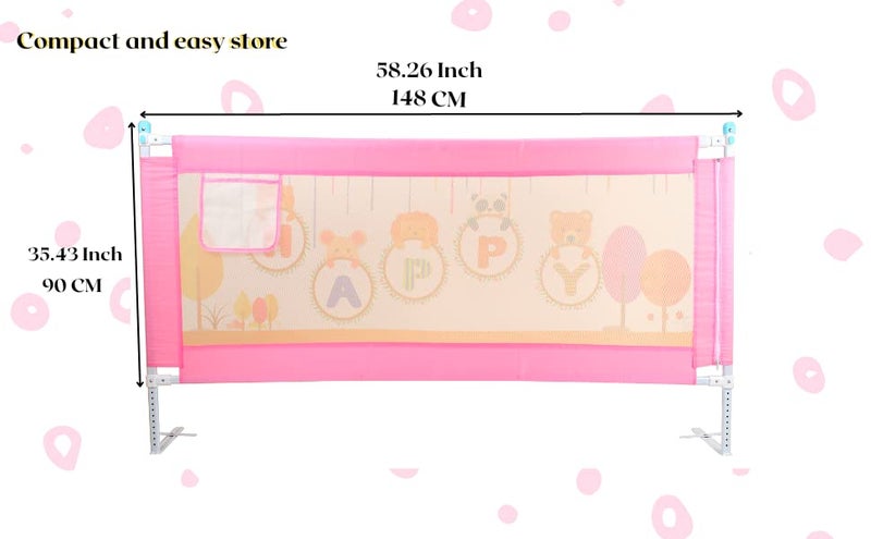 Vic Kid® Bed Rail Guard for Baby/Kids Safety, 148cm x 90cm, Portable & Foldable, Baby Safety Essential, Adjustable Height (1.5M, Happy) - Image 4
