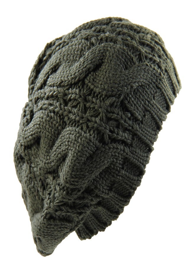 أر دبليو قبعة بيريه نسائية محبوكة بنمط الكابلات (زيتوني) - Image 2