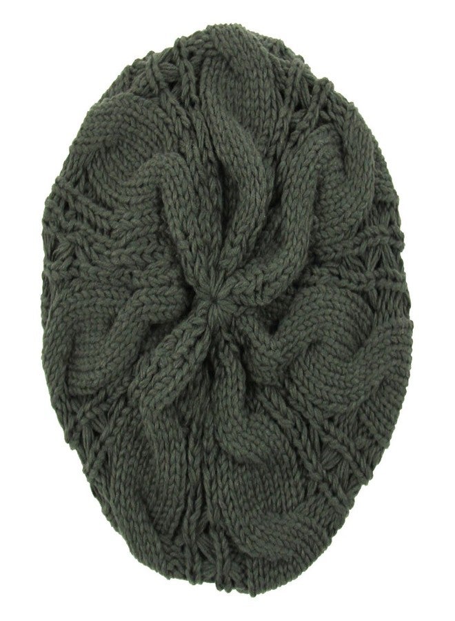 أر دبليو قبعة بيريه نسائية محبوكة بنمط الكابلات (زيتوني) - Image 3