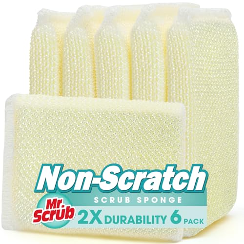 MR. SCRUB Sponges Kitchen Scrub Dish Sponge Scouring Pad, 6 Pads Cleaning Brush Dishwasher Soap Supplies, Dishwashing Dinnerware Towels Sink Pan Pot Cloth Rags Holder Bathroom Bathtub - Image 1
