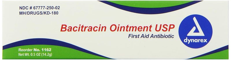 Dynarex Bacitracin Topical Ointment USP First Response Wound Care Supplies for Minor Cuts Scrapes Burns Helps Keep Wounds Clean 1 Case 72 Count 05 oz Tubes