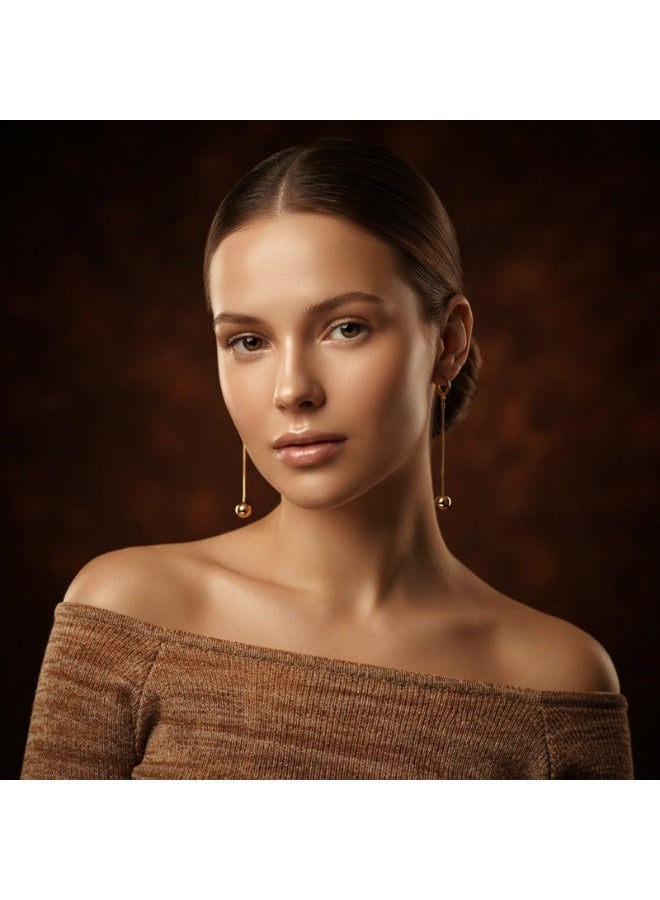 Julia Store 18K Gold Plated Stainless Steel Aesthetic Exquisite Luxury Elegant Dainty Cute Trendy Delicate Modern Lovely Ball Dangle Drop Thin Herringbone Snake Chain Hoop Earrings Jewelry Gift For Women - Image 5