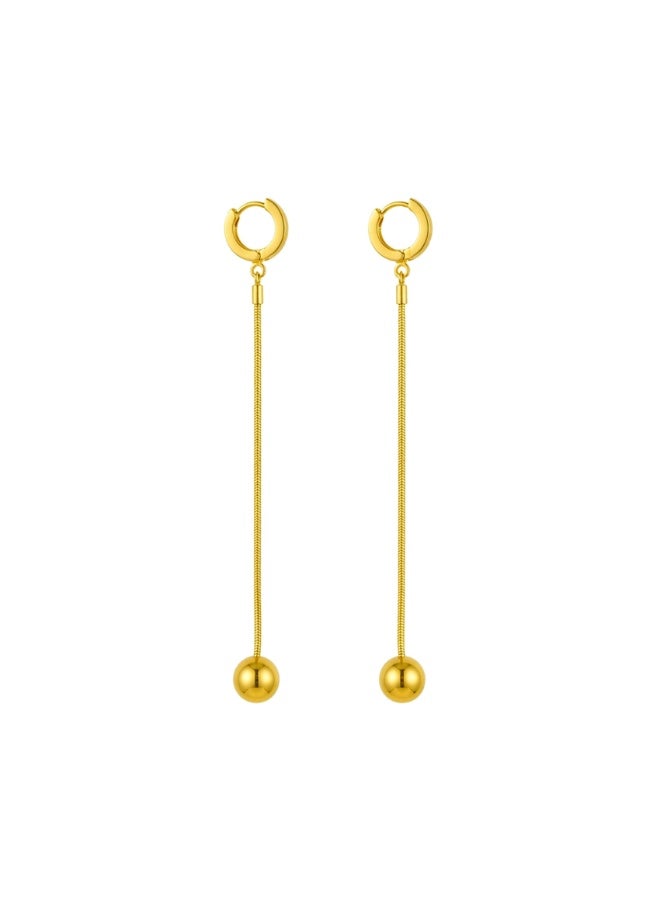 Julia Store 18K Gold Plated Stainless Steel Aesthetic Exquisite Luxury Elegant Dainty Cute Trendy Delicate Modern Lovely Ball Dangle Drop Thin Herringbone Snake Chain Hoop Earrings Jewelry Gift For Women - Image 1
