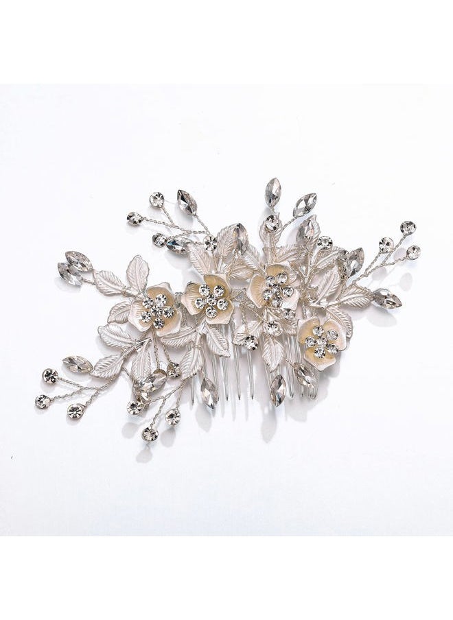 EVER FAITH - Wedding Side Comb for Bride Bridesmaid, Crystal Filigree Blooming Flower Cluster Leaf Bridal Headpiece Hair Accessories for Women and Clear Silver-Tone - Image 1