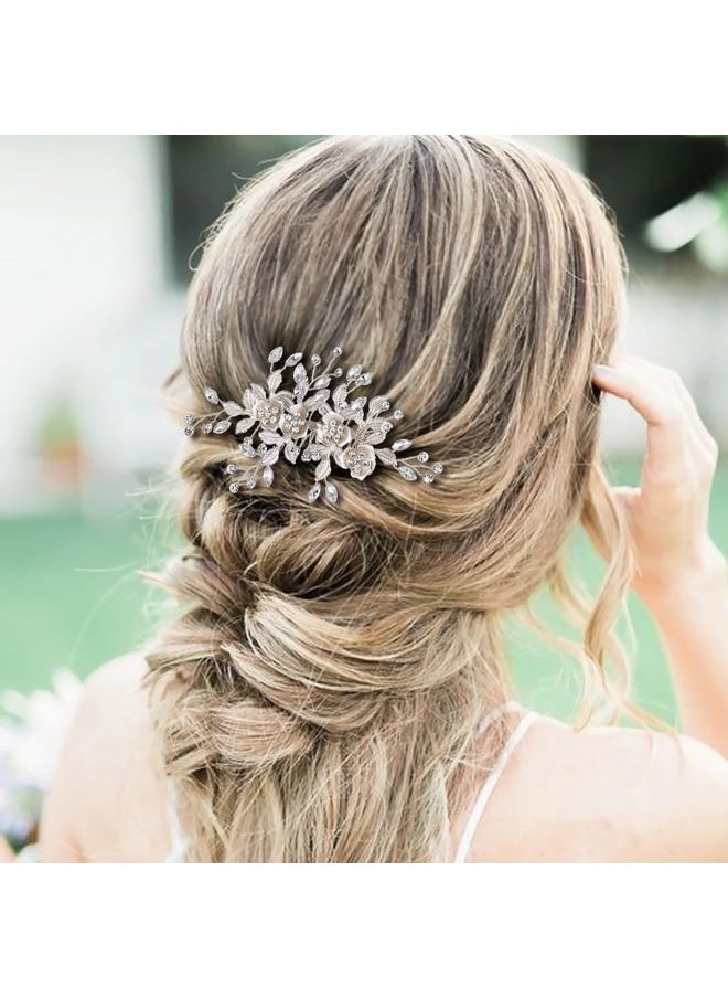 EVER FAITH - Wedding Side Comb for Bride Bridesmaid, Crystal Filigree Blooming Flower Cluster Leaf Bridal Headpiece Hair Accessories for Women and Clear Silver-Tone - Image 1