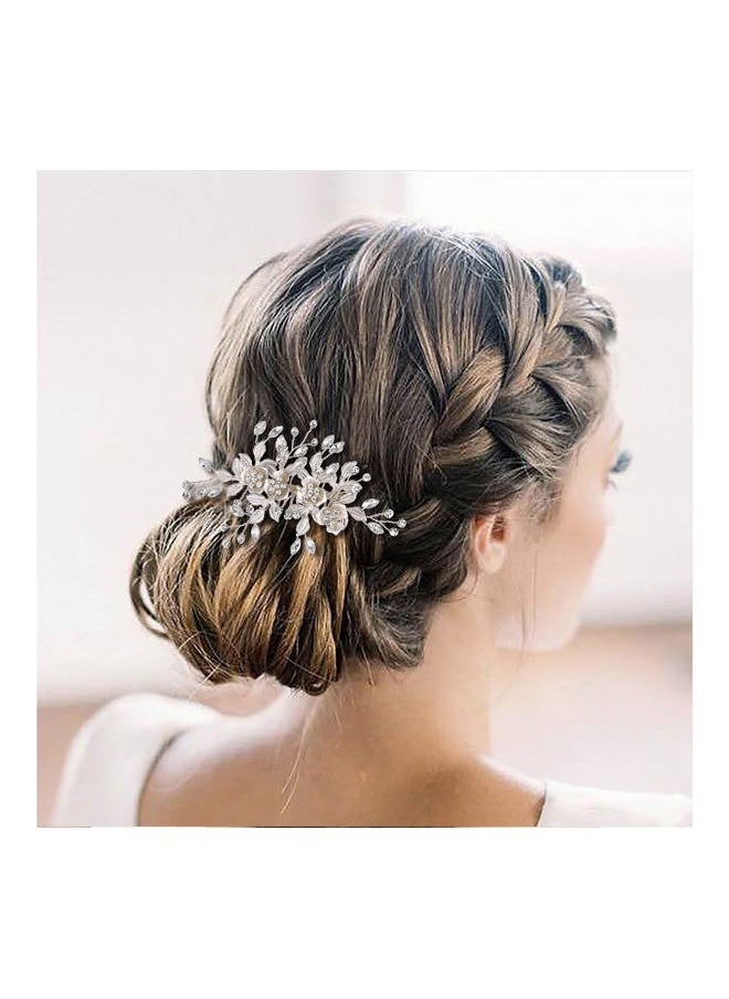 EVER FAITH - Wedding Side Comb for Bride Bridesmaid, Crystal Filigree Blooming Flower Cluster Leaf Bridal Headpiece Hair Accessories for Women and Clear Silver-Tone - Image 1