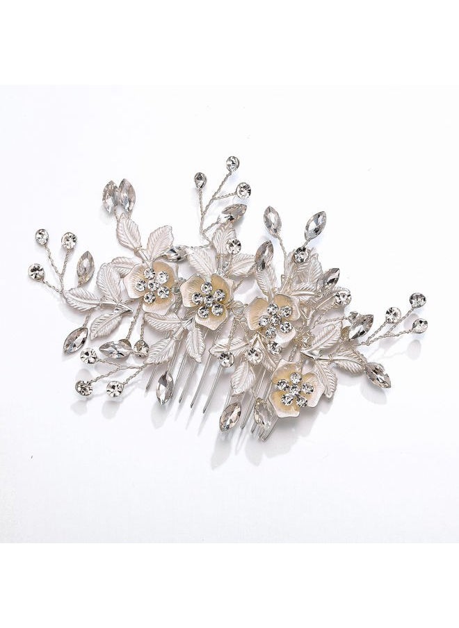 EVER FAITH - Wedding Side Comb for Bride Bridesmaid, Crystal Filigree Blooming Flower Cluster Leaf Bridal Headpiece Hair Accessories for Women and Clear Silver-Tone - Image 1