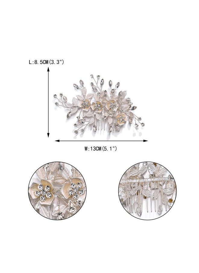 EVER FAITH - Wedding Side Comb for Bride Bridesmaid, Crystal Filigree Blooming Flower Cluster Leaf Bridal Headpiece Hair Accessories for Women and Clear Silver-Tone - Image 1