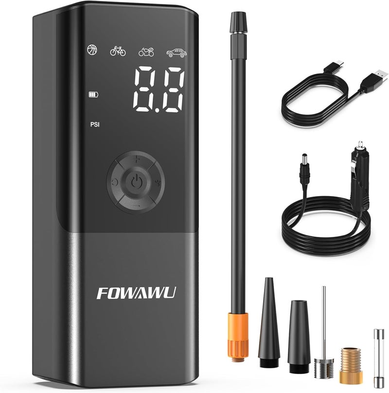 FOWAWU فواوا 6000 مللي أمبير 150 PSI ضاغط هواء محمول - مضخة إطارات لاسلكية للسيارة والدراجة والموتوسيكل والكرة - Image 1