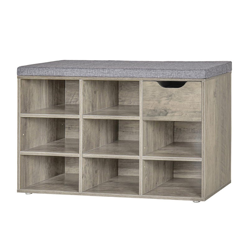 DINZI LVJ DINZI LVJ Shoe Bench Entryway Storage Bench with Drawer and 8 Cubbies Cubby Shoe Rack with Adjustable Shelves Shoe Organizer Cabinet for Living Room Bedroom Mudroom Closet and Garage Grey Wash