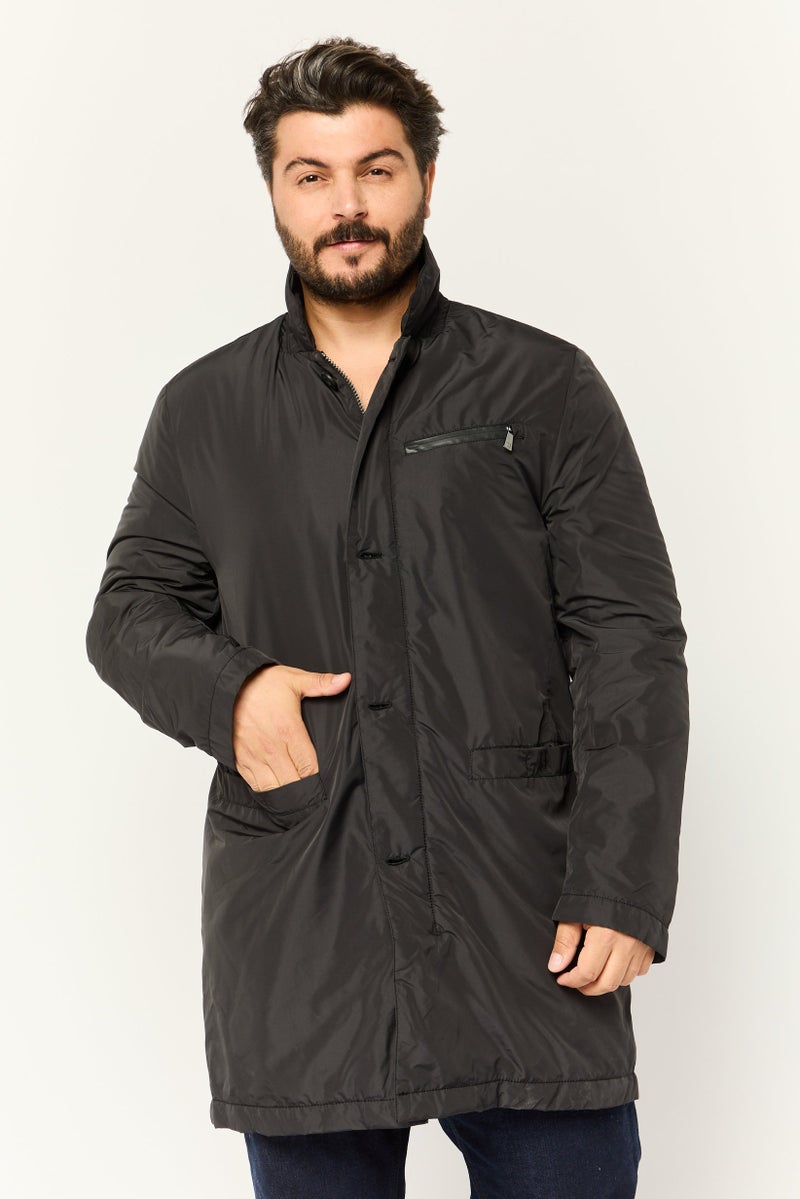 Trussardi Jeans Men Plain Full zip Windbreaker Jacket, Black - Image 1