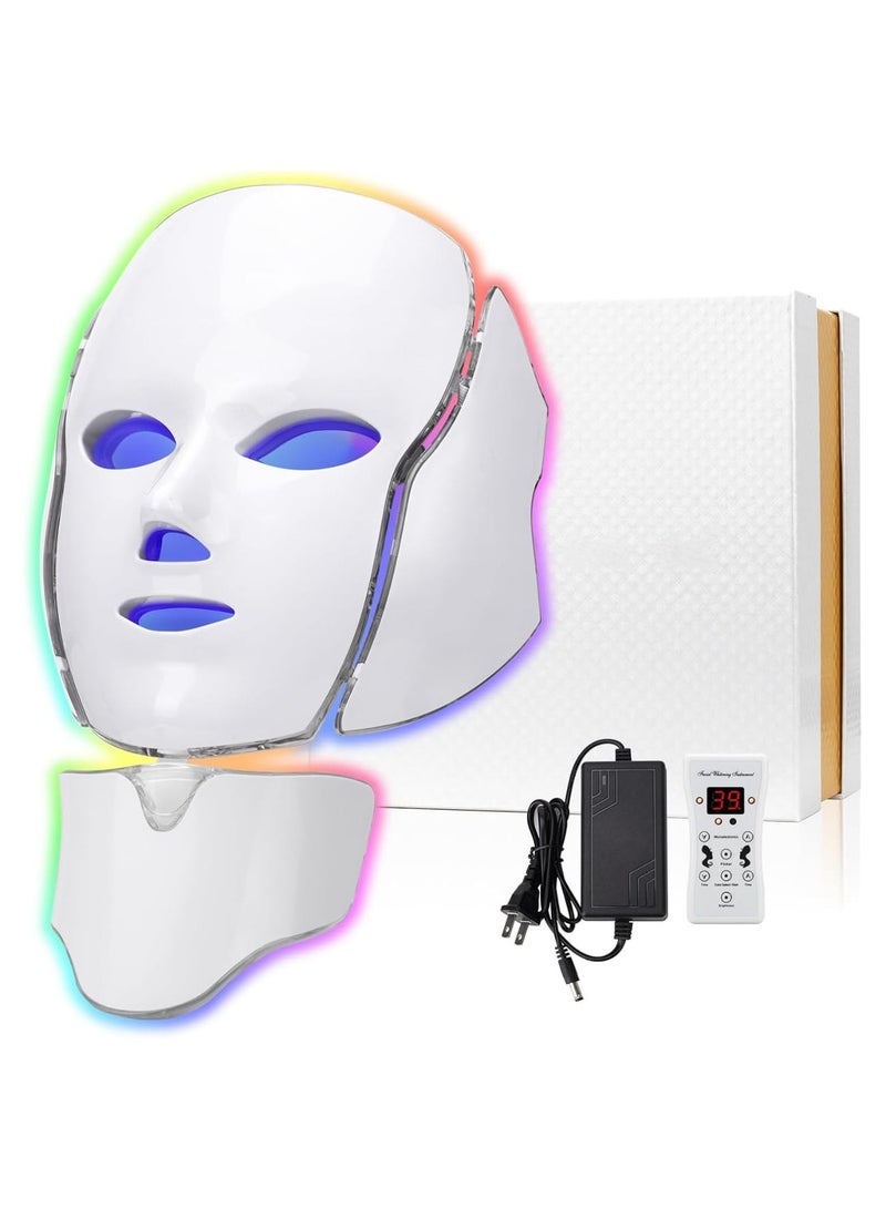 قناع وجه بإضاءة LED بـ7 ألوان لعلاج البشرة ، قناع للعناية بالبشرة مع الرقبة لصالونات التجميل والاستخدام المنزلي - Image 1