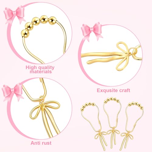 Maxdot 12 Pcs Gold Bow Knot Shower Curtain Hooks Rustproof Metal Decorative Bow Knot Shower Hangers Bulk Glide Curtain Rings for Bathroom Bedroom Living Room Decor - Image 3