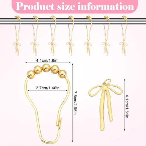 Maxdot 12 Pcs Gold Bow Knot Shower Curtain Hooks Rustproof Metal Decorative Bow Knot Shower Hangers Bulk Glide Curtain Rings for Bathroom Bedroom Living Room Decor - Image 2