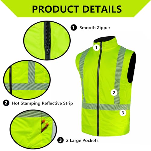 FONIRRA High Visibility Jacket for Men Waterproof,ANSI Class 2 Hi Vis Fleece Jacket for Outdoor,Safety Jacket for Construction - Image 4