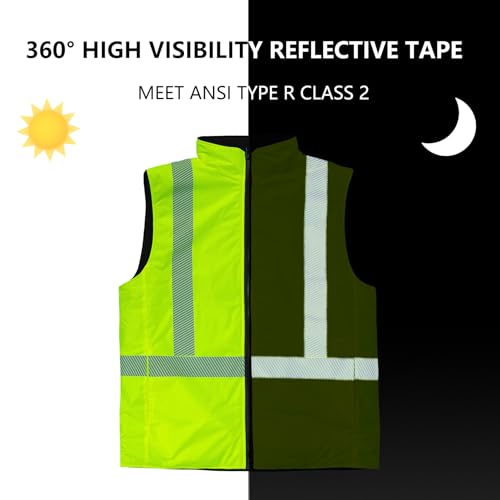 FONIRRA High Visibility Jacket for Men Waterproof,ANSI Class 2 Hi Vis Fleece Jacket for Outdoor,Safety Jacket for Construction - Image 3