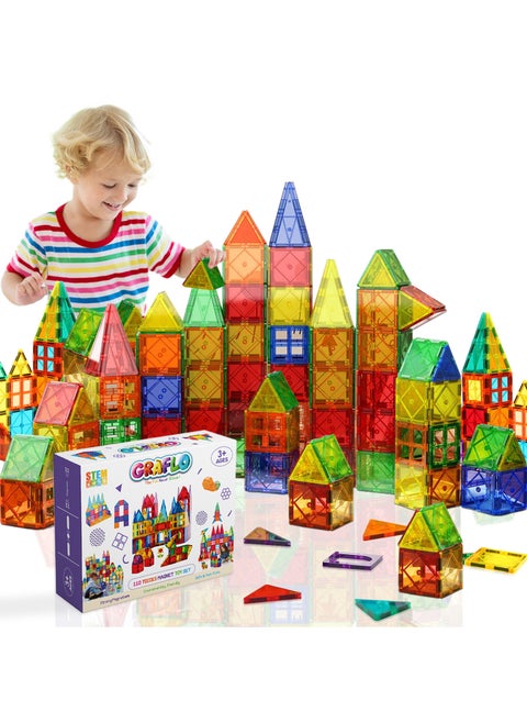 Magnetic Building Tiles - 110 Pcs Set of Vibrant 3D Blocks, Encourages Creative Construction, Promotes Educational Brain Development, Stimulates Imagination, STEM Toy for Kids 3+ Years