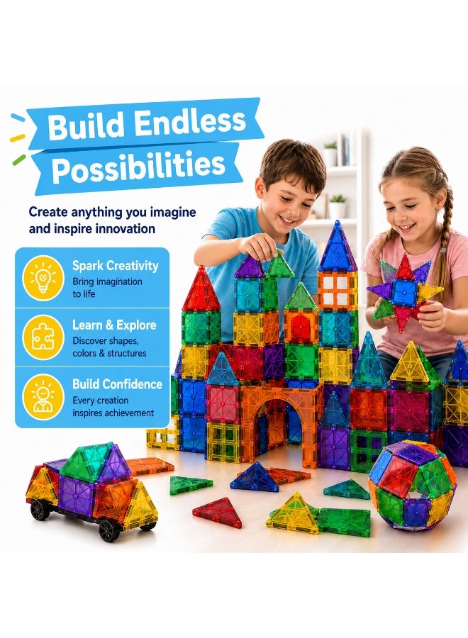 GRAFLO Magnetic Tiles 110 Pcs Building & Construction Set Vibrant 3D Building Toys - Magnetic Tiles for Kids - STEM Toy - Magnet Puzzles Stacking Blocks for Boys Girls - Ages 3-10 - Image 5