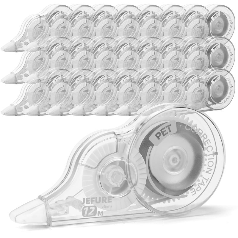 JEFURE 30 Pcs Correction Tape, 39.4 Ft White Wrong Out Tear-Resistant Bulk, Instant Corrections Easy To Use Applicator for School, Office, Note Taking, Journal (Tape Width 0.2 in, Clear) - Image 1