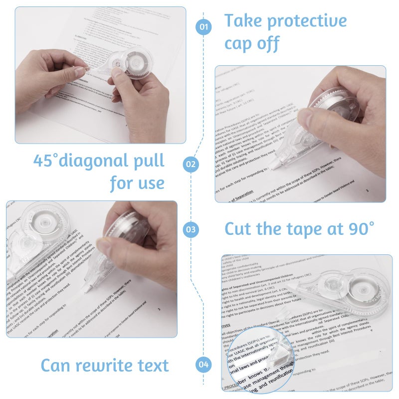 JEFURE 30 Pcs Correction Tape, 39.4 Ft White Wrong Out Tear-Resistant Bulk, Instant Corrections Easy To Use Applicator for School, Office, Note Taking, Journal (Tape Width 0.2 in, Clear) - Image 4