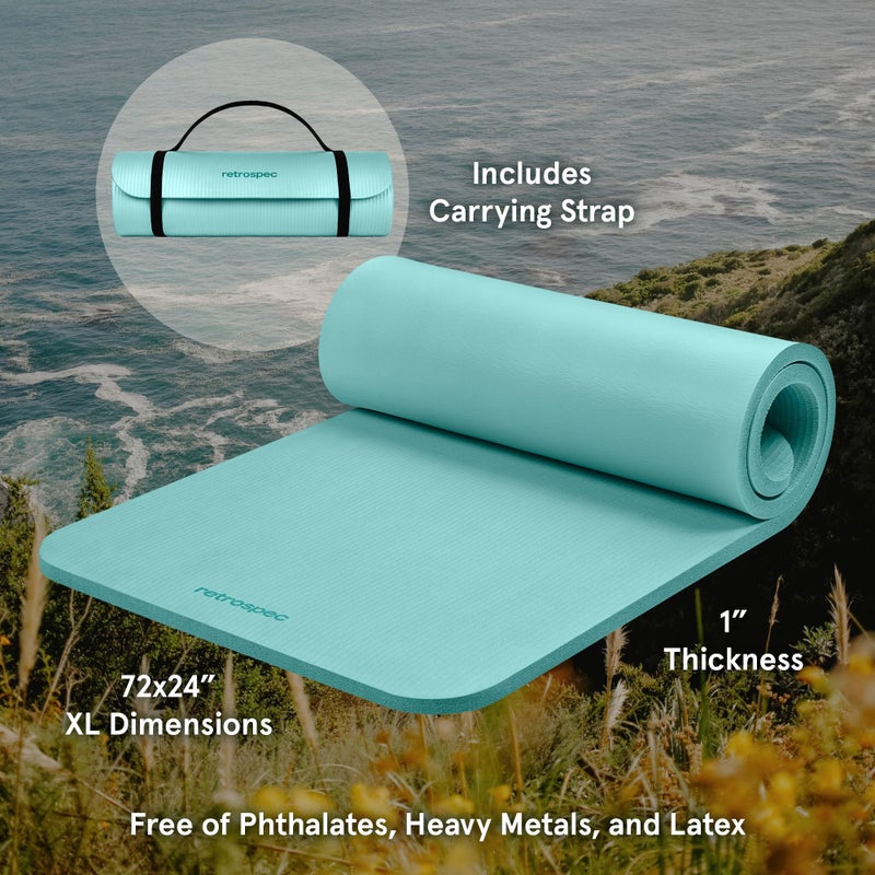 Retrospec Solana Yoga Mat 1" Thick w/Nylon Strap for Men & Women - Non Slip Exercise Mat for Home Yoga, Pilates, Stretching, Floor & Fitness Workouts - Blue Ridge - Image 2