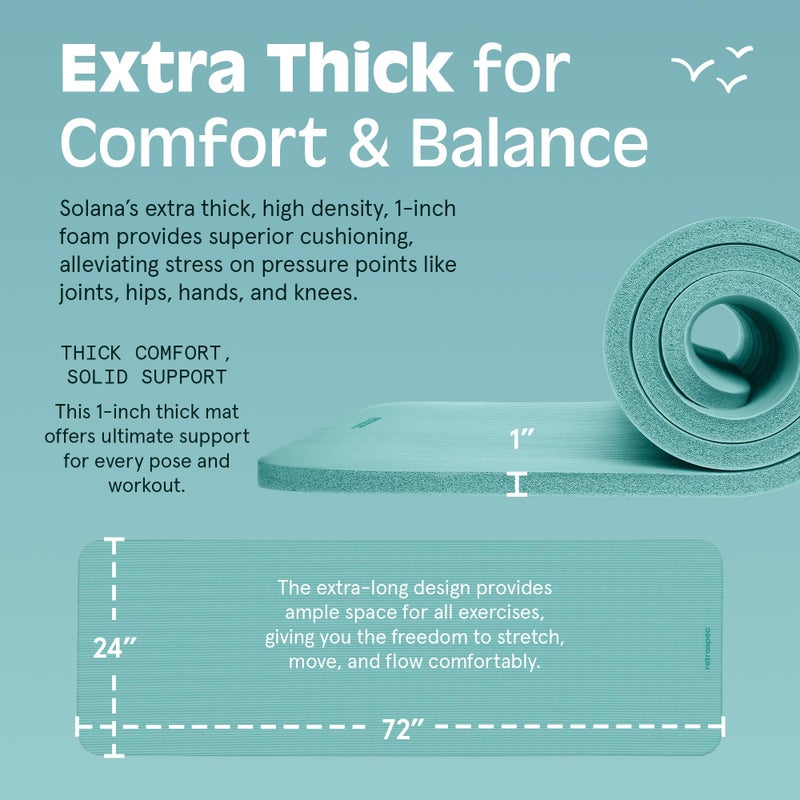 Retrospec Solana Yoga Mat 1" Thick w/Nylon Strap for Men & Women - Non Slip Exercise Mat for Home Yoga, Pilates, Stretching, Floor & Fitness Workouts - Blue Ridge - Image 3