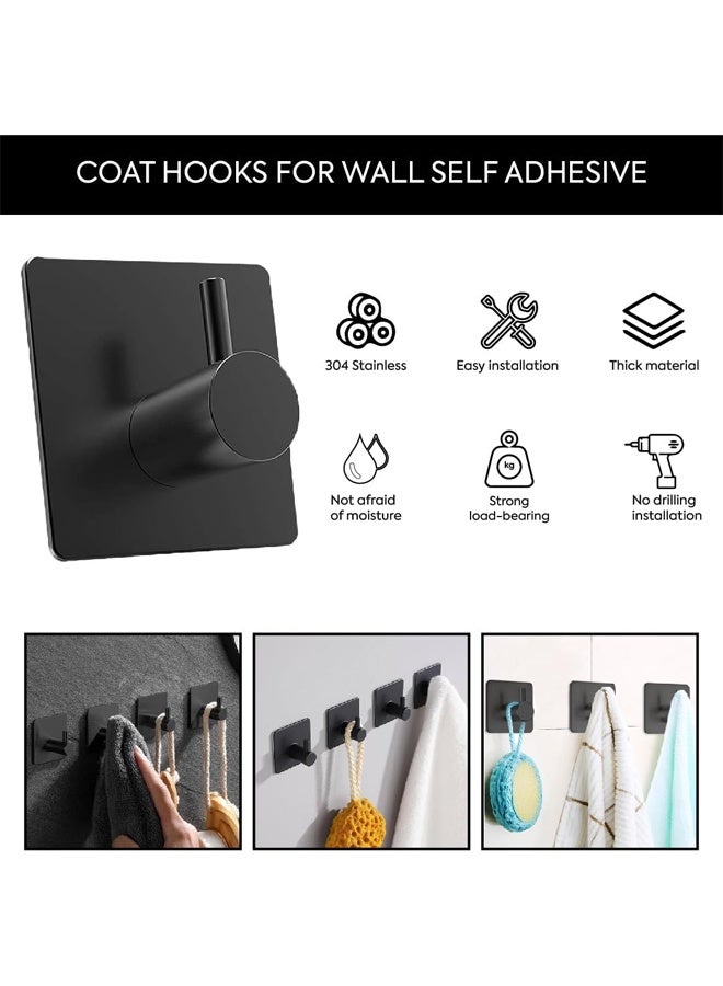 DUNISO 4-Pieces Self Adhesive Hooks for Hanging,Waterproof 304 Stainless Steel Hooks for Hanging Coat,Hat,Robe or Towel ,Single Organizer for Bathroom and Kitchen(Black) - Image 3