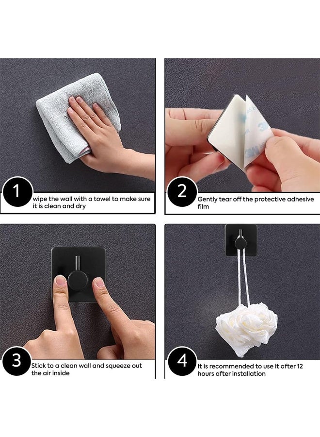 DUNISO 4-Pieces Self Adhesive Hooks for Hanging,Waterproof 304 Stainless Steel Hooks for Hanging Coat,Hat,Robe or Towel ,Single Organizer for Bathroom and Kitchen(Black) - Image 5