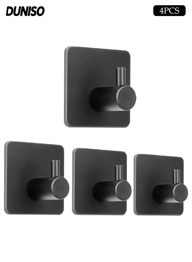 DUNISO 4-Pieces Self Adhesive Hooks for Hanging,Waterproof 304 Stainless Steel Hooks for Hanging Coat,Hat,Robe or Towel ,Single Organizer for Bathroom and Kitchen(Black) - Image 1