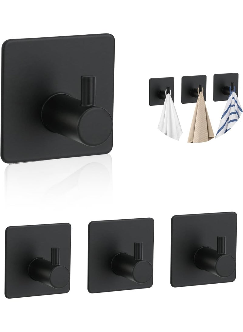 DUNISO 4-Pieces Self Adhesive Hooks for Hanging,Waterproof 304 Stainless Steel Hooks for Hanging Coat,Hat,Robe or Towel ,Single Organizer for Bathroom and Kitchen(Black) - Image 1