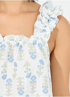 Styli Floral Print Ruffled Strap & Gathered Neck Nightdress  - Image 3