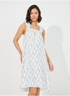 Styli Floral Print Ruffled Strap & Gathered Neck Nightdress  - Image 2