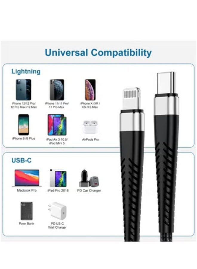 جولدن بلس كيبل شحن سريع مضفر بطول 1 متر معتمد, منفذ USB C الى لايتنيج متوافق مع هواتف ايفون 14 برو/ 14 برو ماكس/ 14/ 14 بلس/13/12/11/X/8/7/ ايباد 9 - Image 2