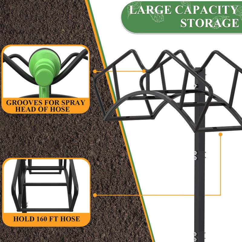 Qatsrin Super Stable Garden Hose Holder, Removable Water Hose Holders Stand Holds 150-Feet Hose, Detachable Hose Storage Hanger Rack for Outside Yard Lawn Farm, Black - Image 3