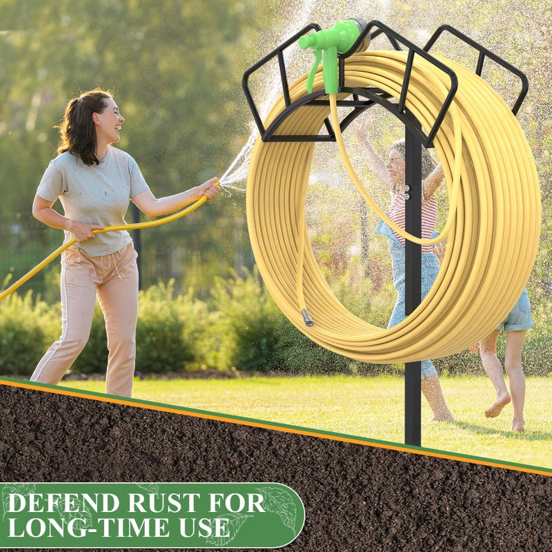 Qatsrin Super Stable Garden Hose Holder, Removable Water Hose Holders Stand Holds 150-Feet Hose, Detachable Hose Storage Hanger Rack for Outside Yard Lawn Farm, Black - Image 5