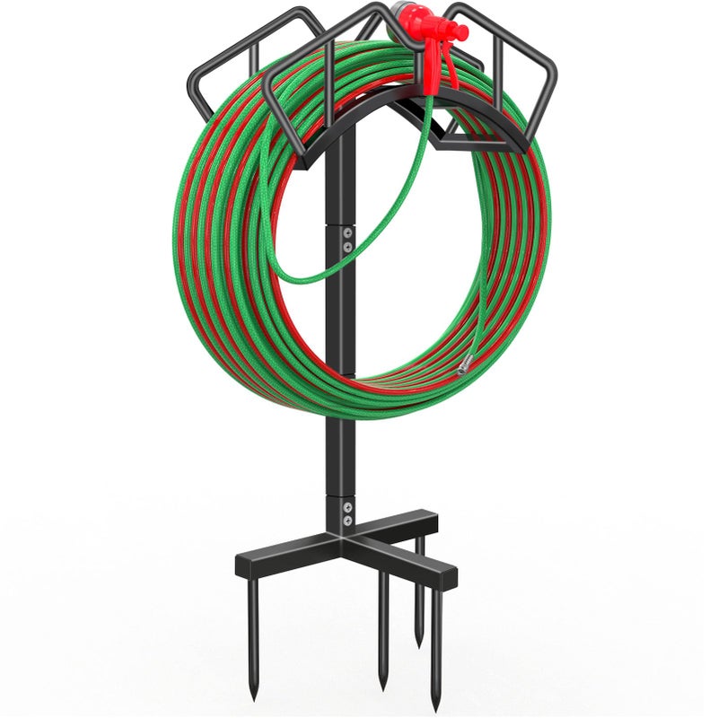 Qatsrin Super Stable Garden Hose Holder, Removable Water Hose Holders Stand Holds 150-Feet Hose, Detachable Hose Storage Hanger Rack for Outside Yard Lawn Farm, Black - Image 1