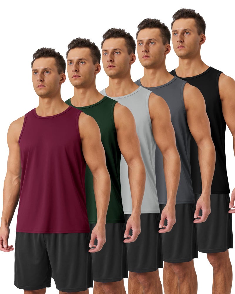 BOOJO 5 Pack Tank Tops Men - Quick Dry Moisture Wicking Summer Workout Muscle Sleeveless Shirts for Gym Beach Running - Image 1