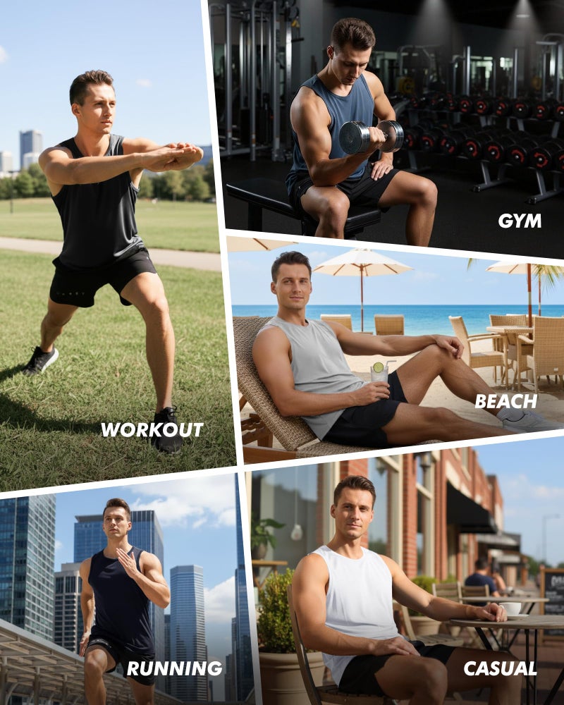 BOOJO 5 Pack Tank Tops Men - Quick Dry Moisture Wicking Summer Workout Muscle Sleeveless Shirts for Gym Beach Running - Image 5