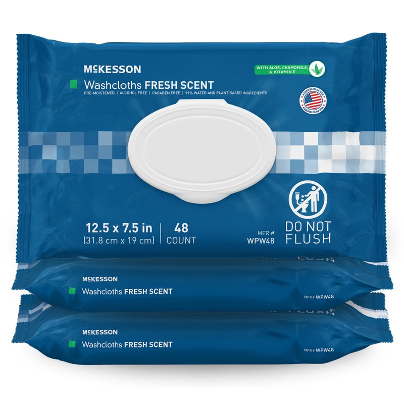McKesson Washcloth Wipes for Adults Scented 3 Pack 144 Washcloths Disposable Wash Cloths for Body NoRinse Formula with Snap Lid Good for Incontinence and Elderly 48 Wipes Per Pack - Image 3