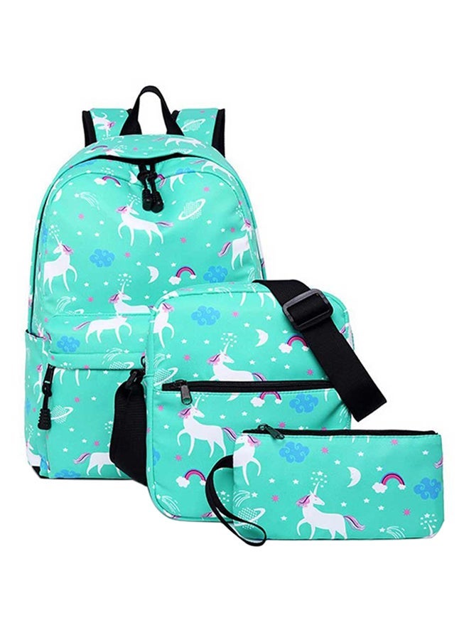 3-Piece Unicorn School Bags Set Green - Image 1
