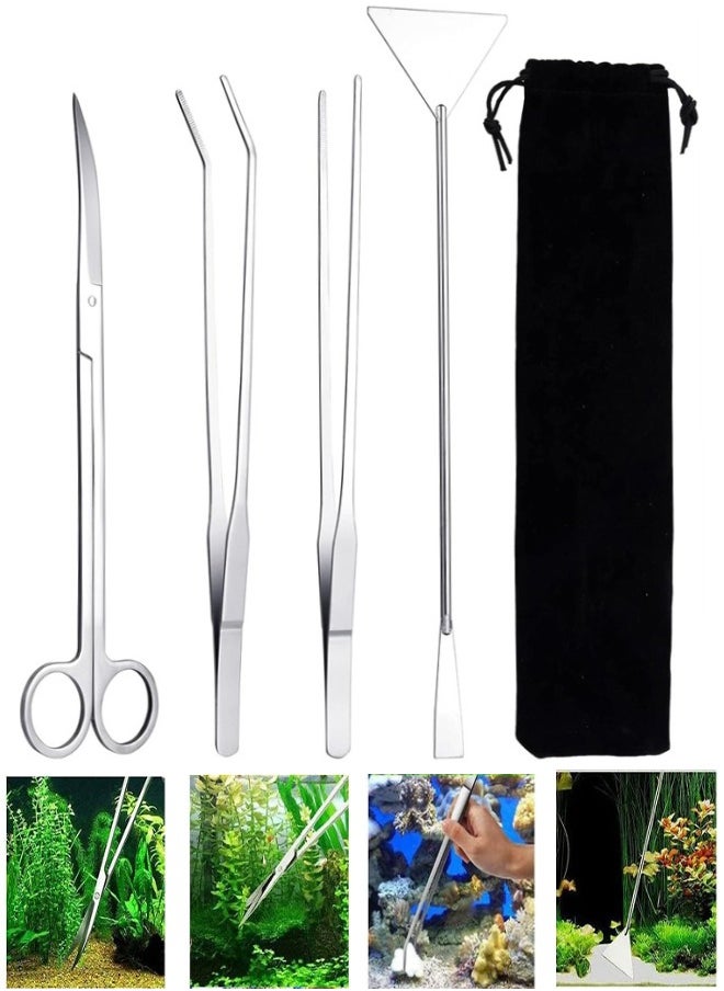 Generic Aquarium Aquascape Tools Kit, 4 in 1 Anti-Rust Aquatic Plant Aquascaping Tool Stainless Steel Tweezers Scissors Spatula  for Fish Tank, Cleaning Plant, Trimming  - Image 1