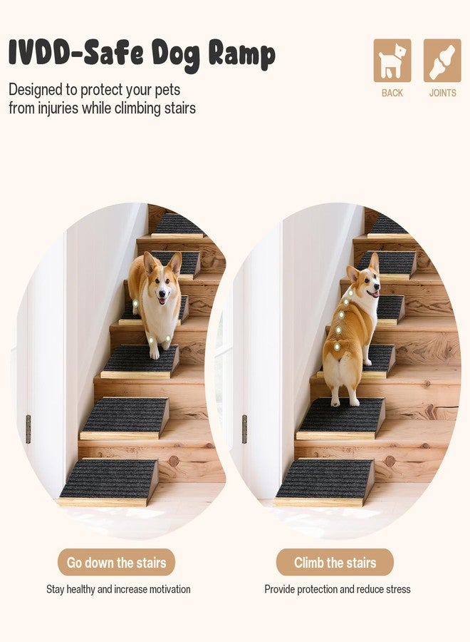 GreenPetopia 3-Pack Wooden Dog Ramp for Stairs, Anti-Slip Pet Steps for Small Dogs with Carpet Surface, Low-Angled Pet Ramps for Staircase, Steps and Stairs Assist for Injured & Aged Pets, Stairs Ramp for Dogs - Image 2