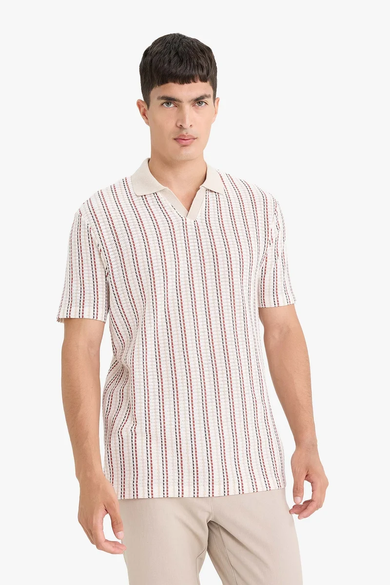 Defacto  Regular Fit Short Sleeve Striped Polo T-Shirt for Men | Best Price UAE