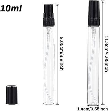 CMJ 2 x 10ml Clear Glass Spray Bottles Atomiser Travel Perfume Liquid Sample Atomizer Black Lid UK SELLER - Image 2