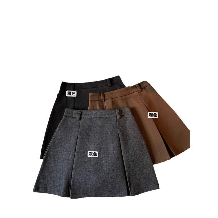 American Girl Woolen Solid Color Skirt Women'S Autumn Easiest For Match High Waist Slim A-Line Short Skirt - Image 5