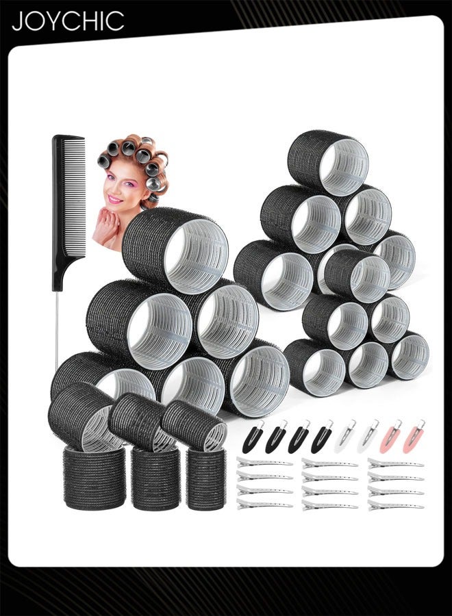 Joychic Hair Rollers With Clips, 39Pcs Self Grip Velcro Curlers With 3 Sizes 64mm 44mm 33mm, Jumbo Rollers for Long Medium Short Hair, Salon Home DIY Hair Dressing - Image 1
