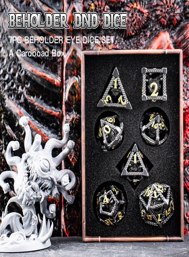 HNCCESG مجموعة نرد DND، مجموعة نرد عين الناظر من HNCCESG مكونة من 7 قطع، نرد Dungeons and Dragons للعبة D&D، نرد معدني على شكل عين الوحش لألعاب تقمص الأدوار مثل MTG وألعاب الطاولة، Shadowrun Pathfinder (عين سوداء) - Image 5